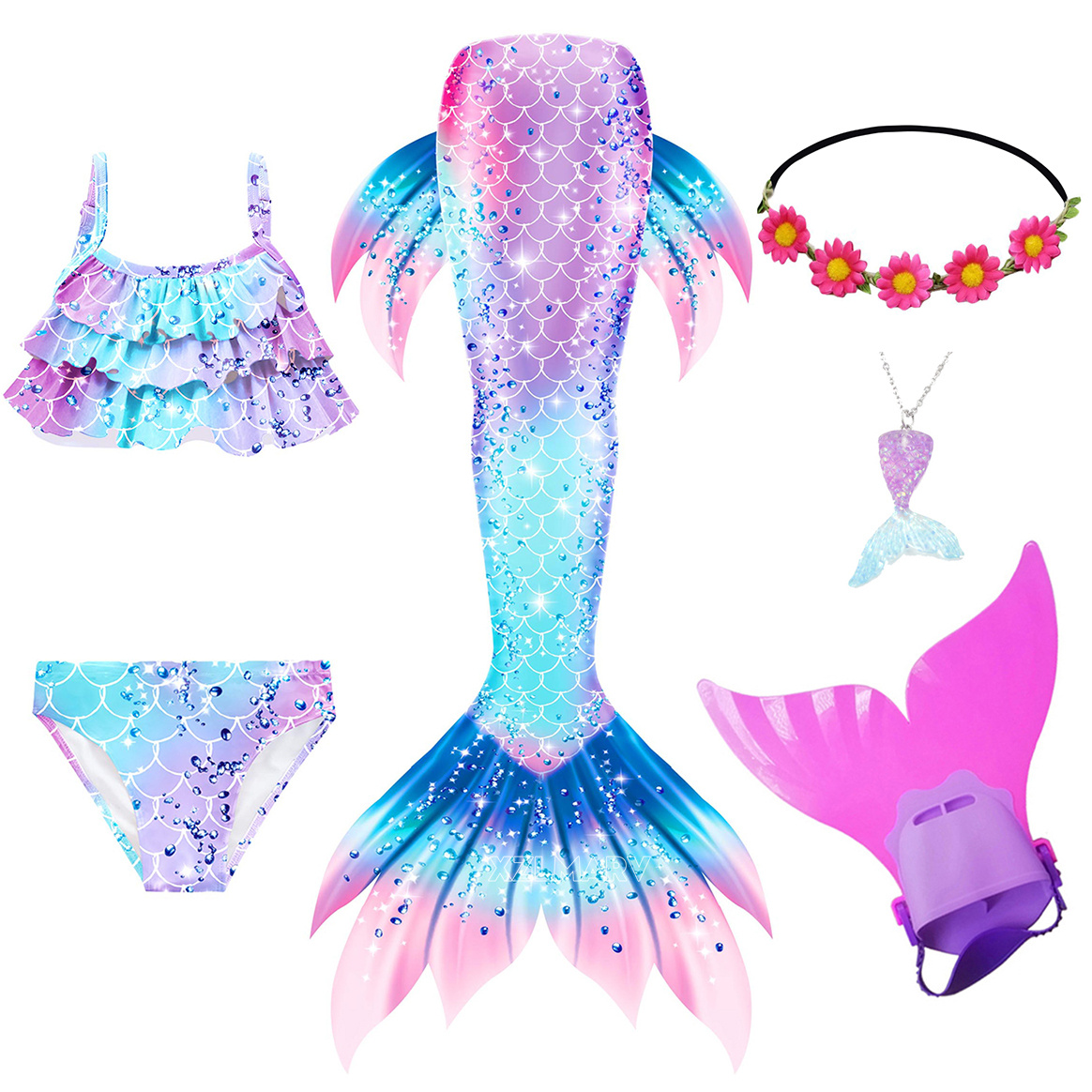 Flippers Swimming - 6Pcs/set Ariel Girls Swimming Mermaid tail