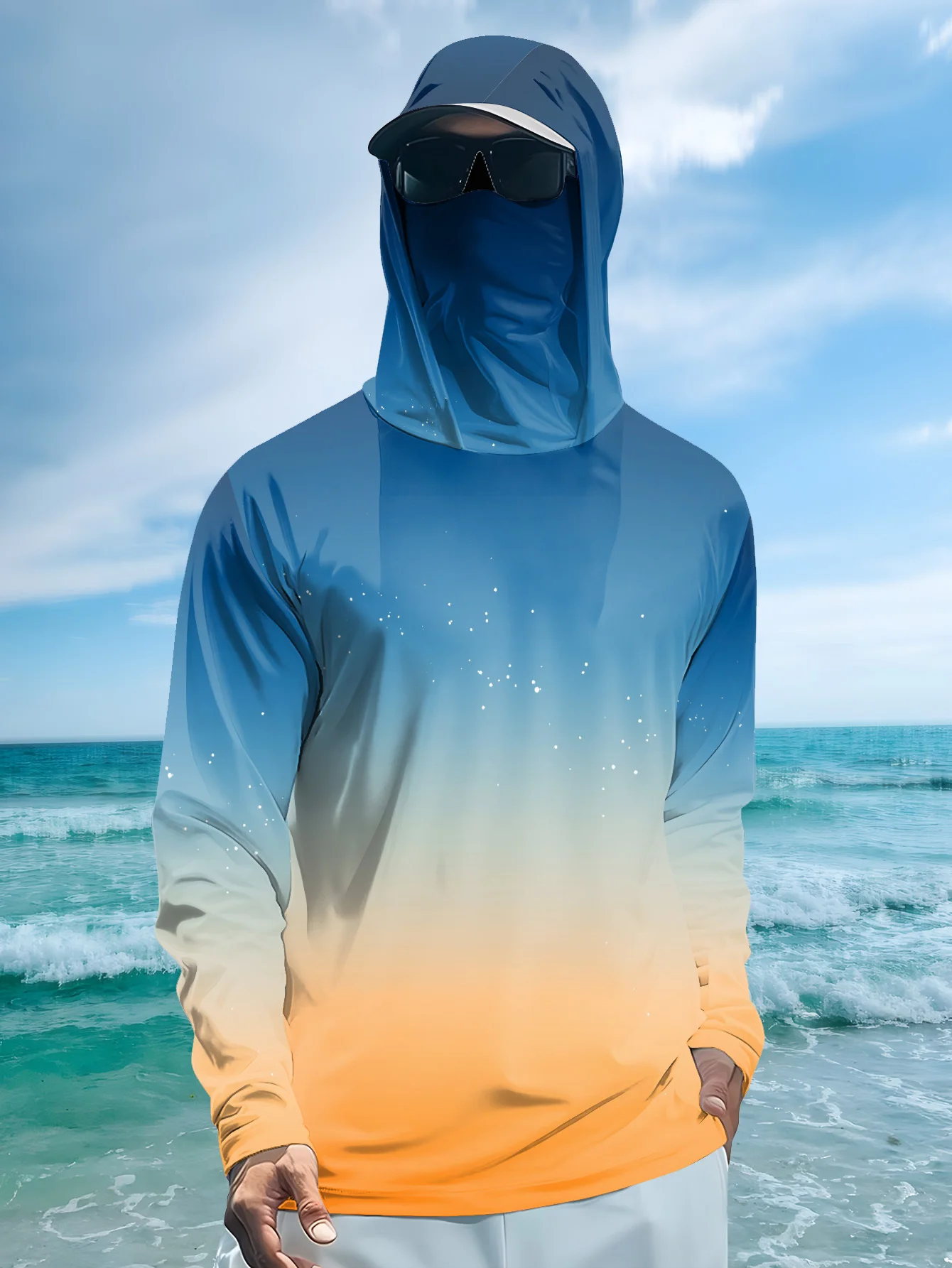 Rash Guard - Mens Fishing Shirt Hooded UPF Sun