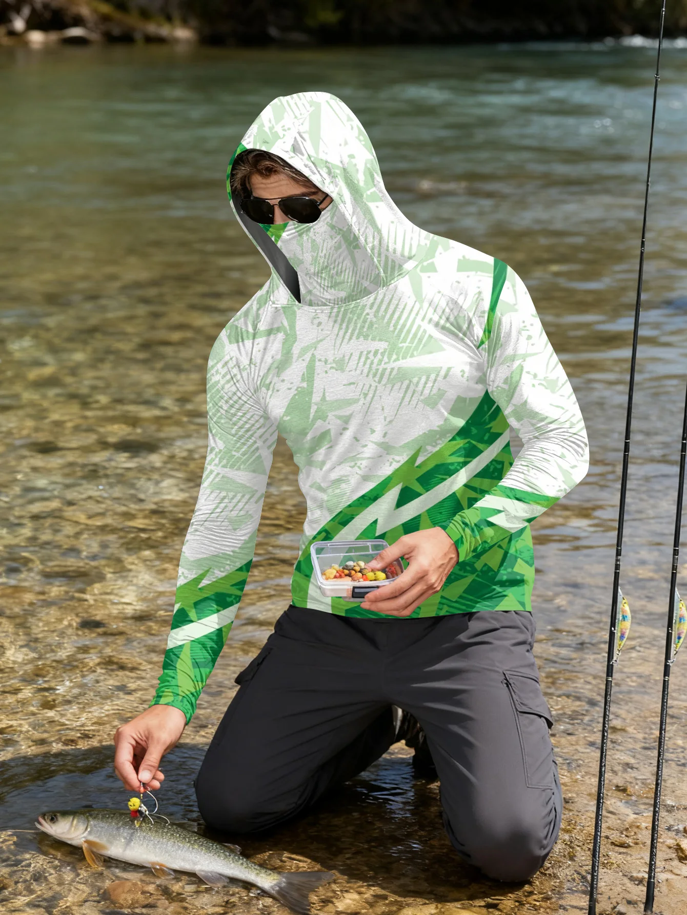 Mens Fishing Shirt Hooded UPF  - Rash Guard ulasan dan harga