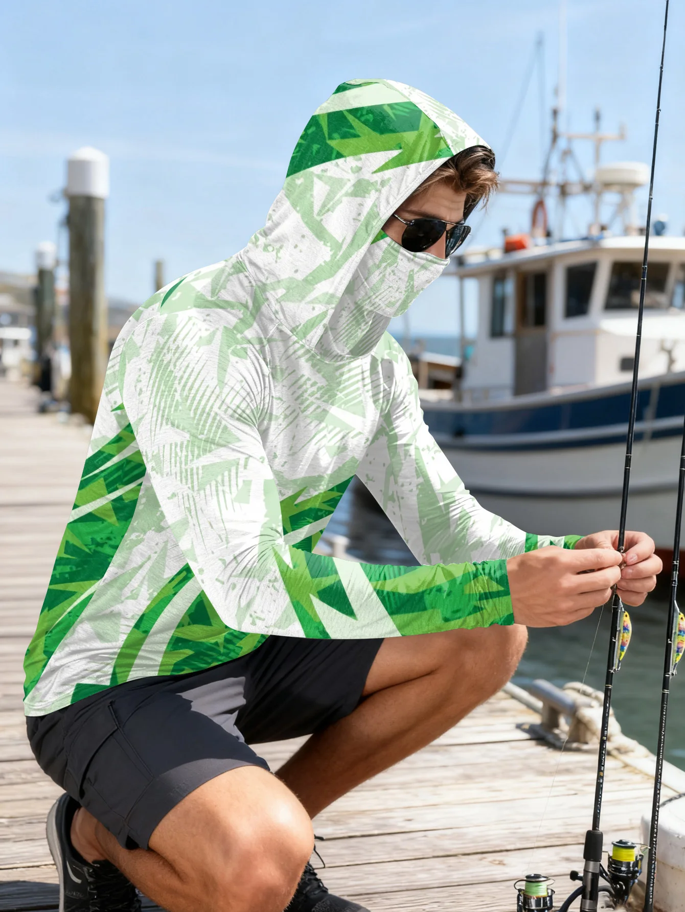 Mens Fishing Shirt Hooded UPF  - Rash Guard ulasan dan harga