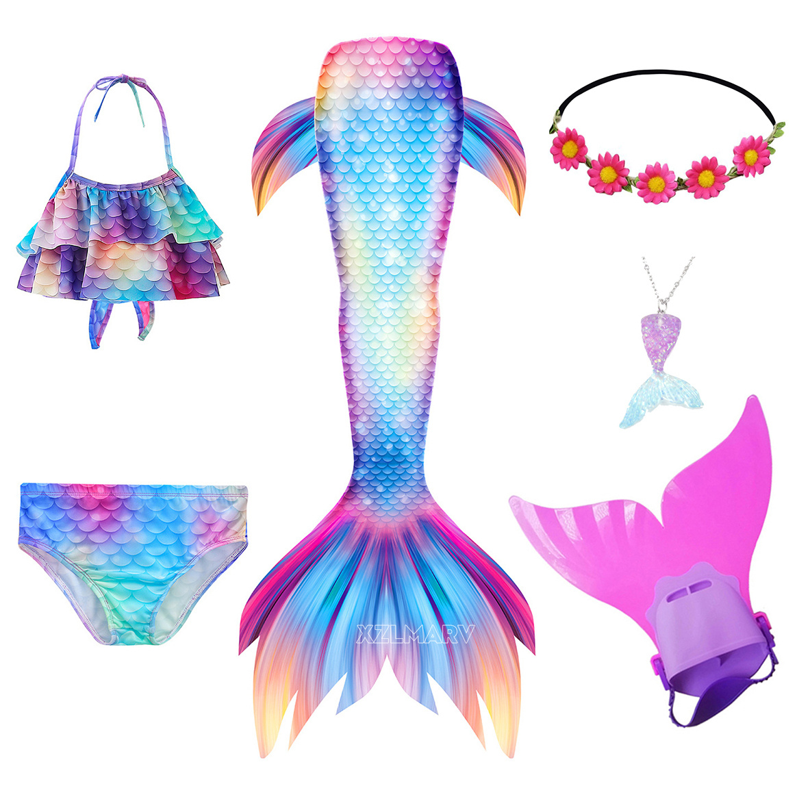 6Pcs/set Ariel Girls Swimming  - Flippers Swimming ulasan dan harga