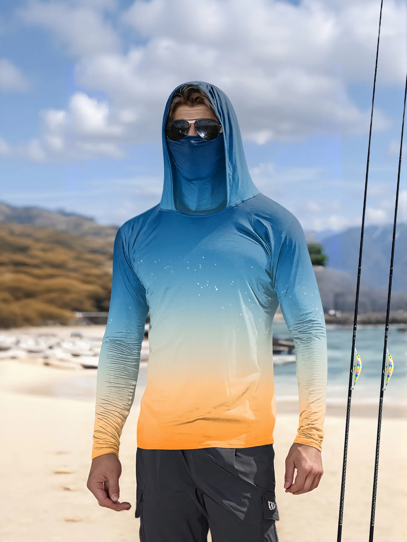 Mens Fishing Shirt Hooded UPF  - Rash Guard ulasan dan harga